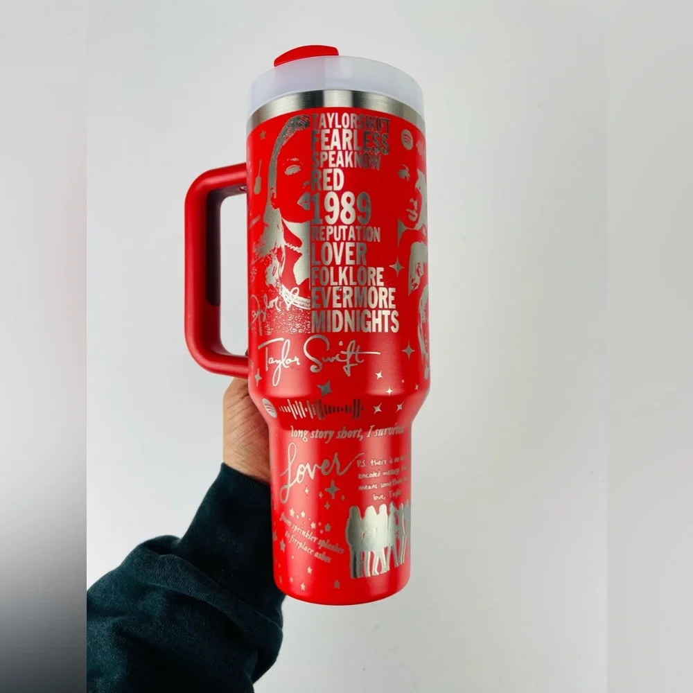 Stanley 40oz Tumbler Red Lava Tylor Swift Engraved - Picture 6 of 9